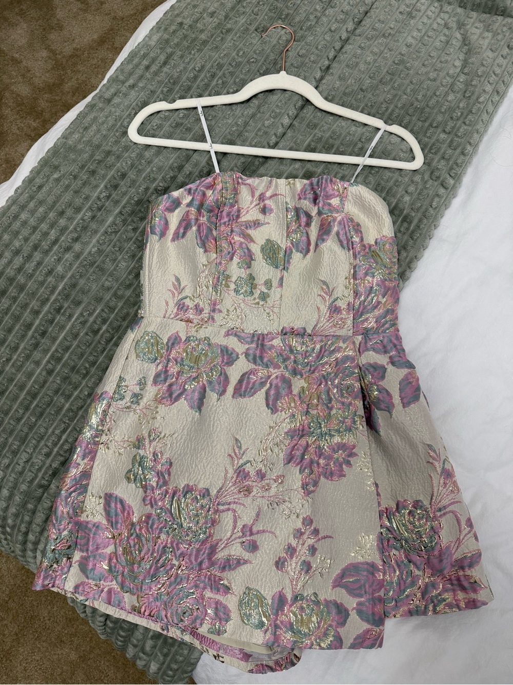 Lulu's Pink Floral Jacquard Cream Party Dress